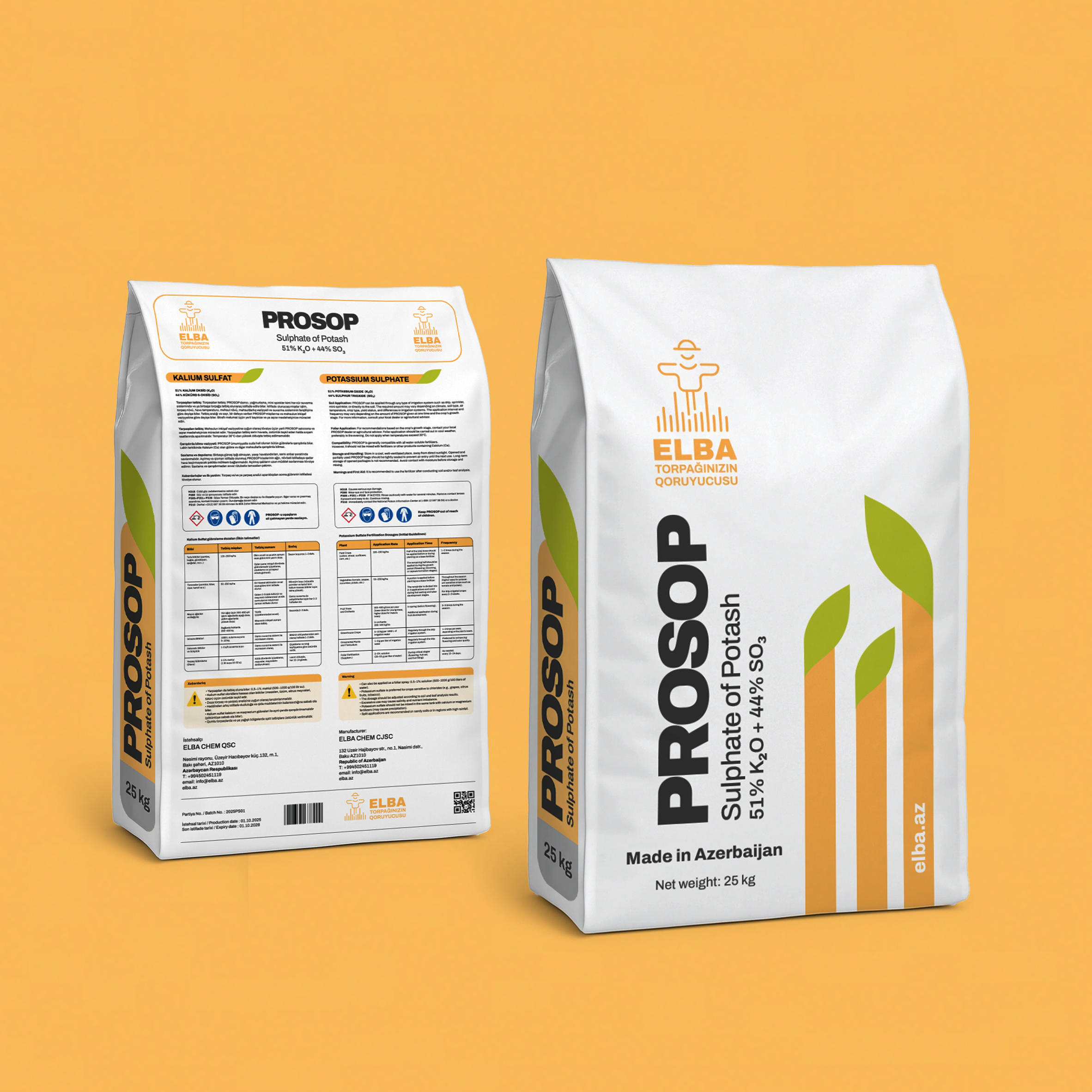 Potassium Sulphate (SOP) Product Bag and crystalline powder
